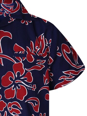 King Kameha Shirt 'Hibiscus Blue Line' in Rot