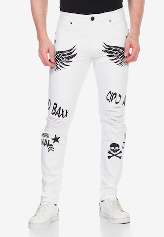 CIPO & BAXX Slimfit Jeans 'Wings & Skulls' in Weiß