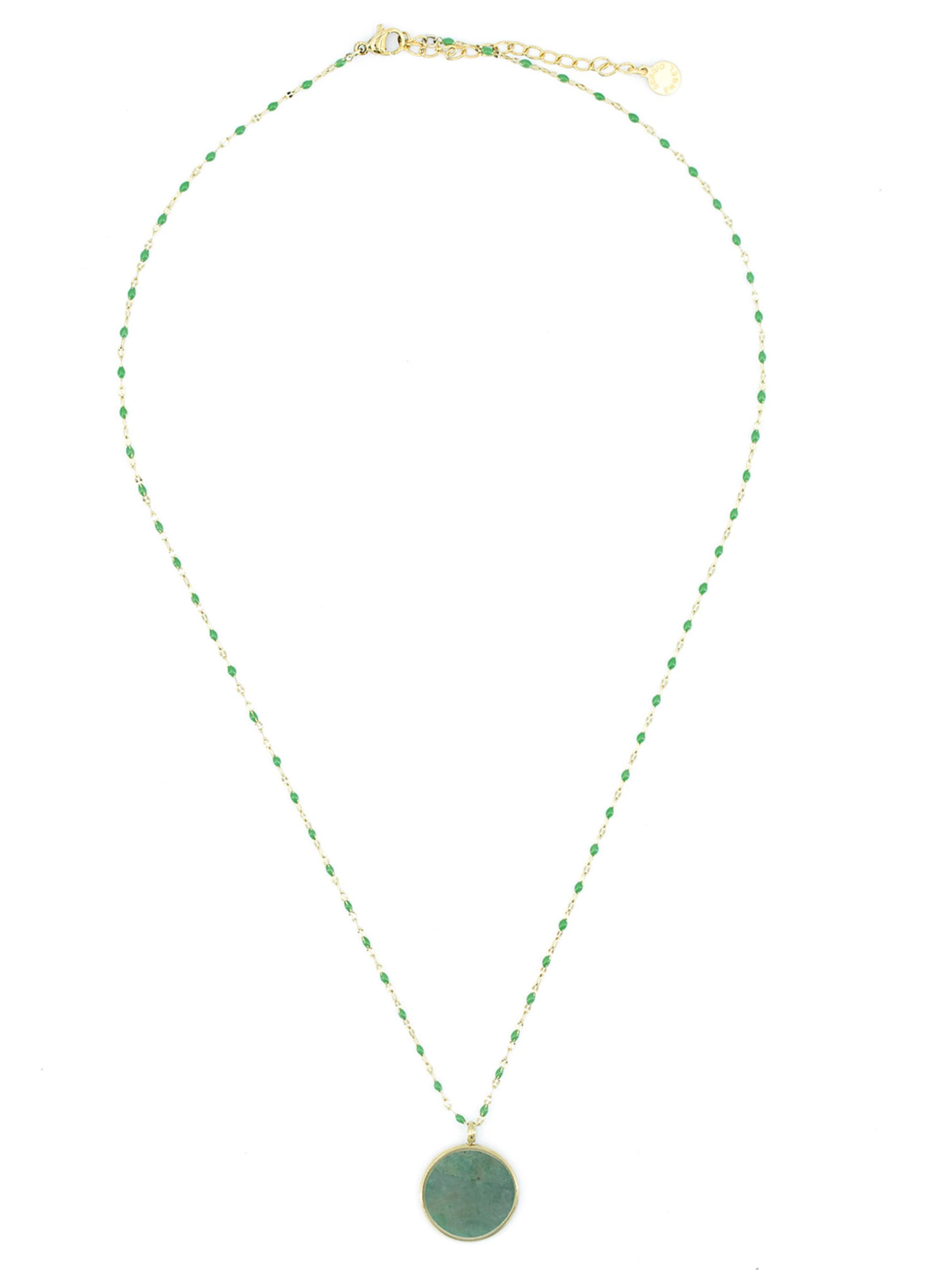 Sergio Engel Necklace 'Beach Kette 03 Vergoldete farbig akzentuierte Edelstahlkette mit Natursteinanhänger' in Green: front