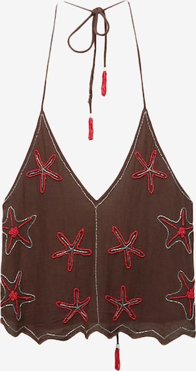 Pull&Bear Top u tamno smeđa / crvena / bijela, Pregled proizvoda