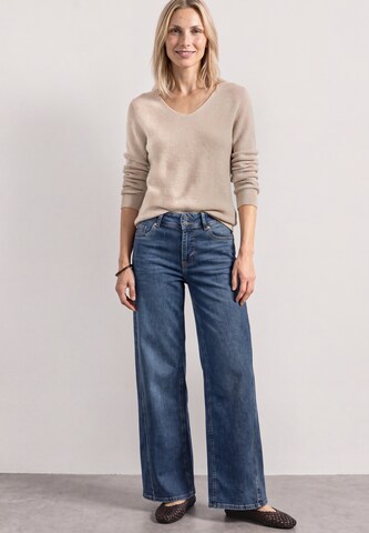 STREET ONE Langarm Pullover mit V-Ausschnitt in Beige