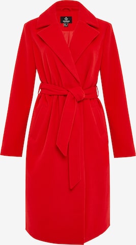 Threadbare Wintermantel 'THB Decaf Collar Belted Formal Coat' in Rood: voorkant