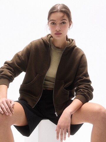 Pull&Bear Zip-Up Hoodie in Brown