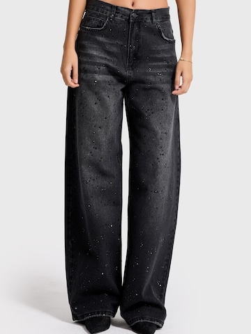IT'S BASIC Loosefit Jeans 'RHINESTONE MID RISE LOOSE JEANS' in Zwart
