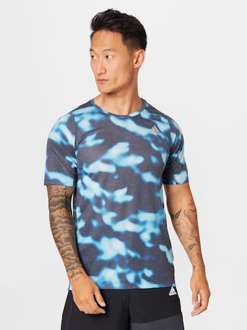 ADIDAS SPORTSWEAR Funkční tričko 'Run Icons 3-Bar Allover Print' – modrá: přední strana