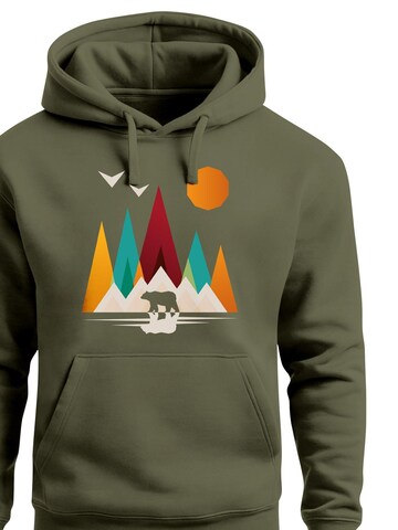Neverless Sweatshirt 'Berg Bär Polygon' in Green