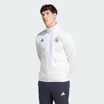 ADIDAS SPORTSWEAR Athletic Zip-Up Hoodie 'Real Madrid Anthem' in White: front