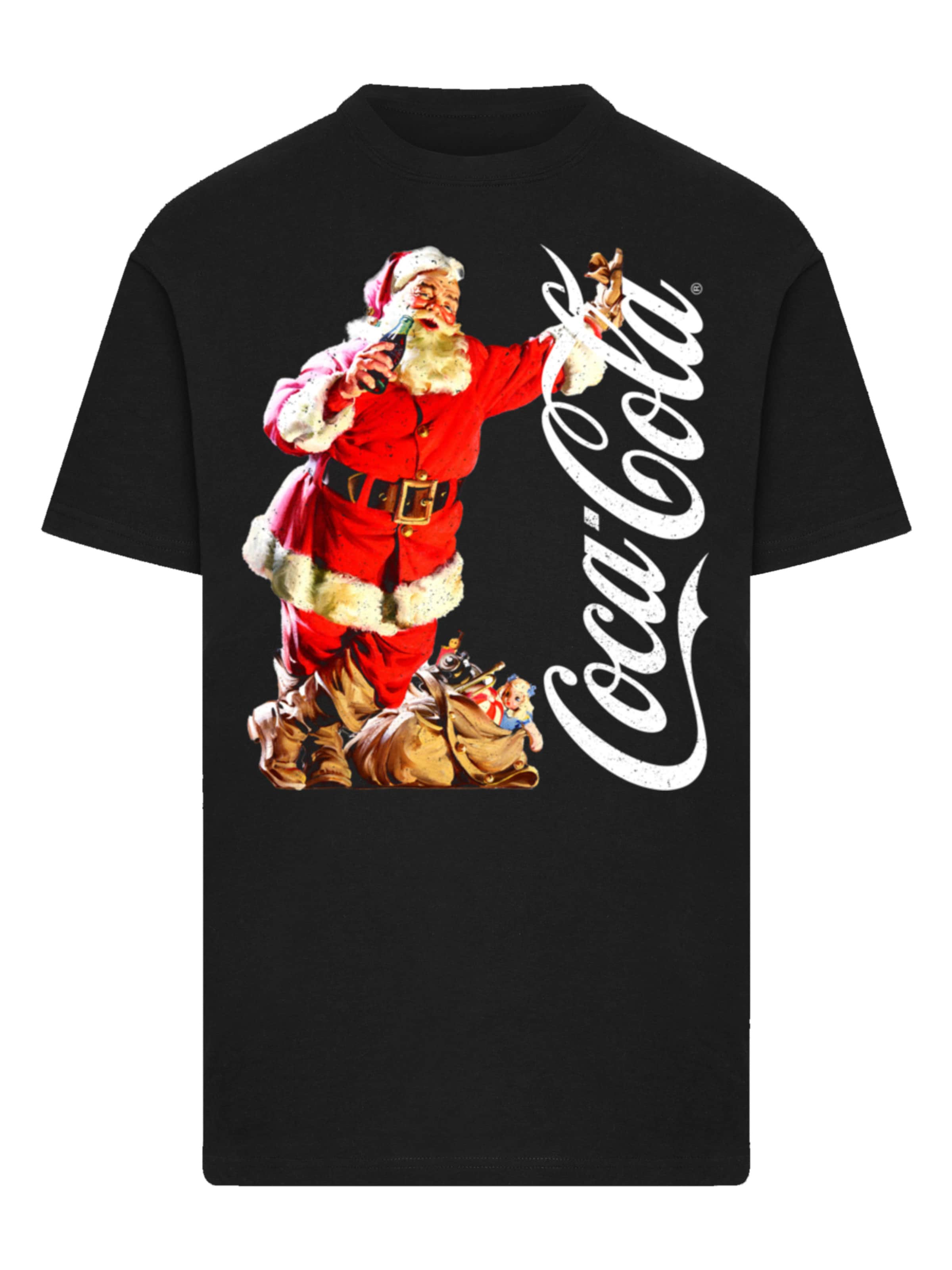 F4NT4STIC Shirt 'Coca Cola Leaning Santa' in Zwart: voorkant
