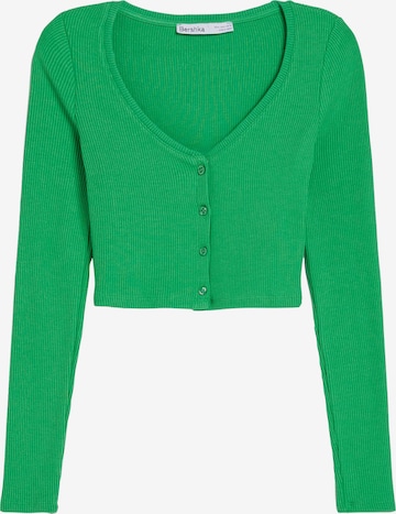 Bershka Knit Cardigan in Green: front