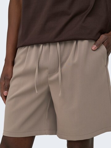 Only & Sons Loose fit Pleat-Front Pants 'ONSWill' in Brown