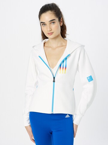 ADIDAS SPORTSWEAR Athletic Zip-Up Hoodie 'Mission Victory  Fit ' in White: front