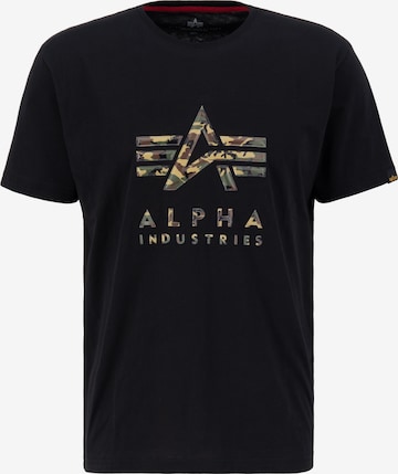 ALPHA INDUSTRIES Shirt 'Camo PP T' in Zwart: voorkant