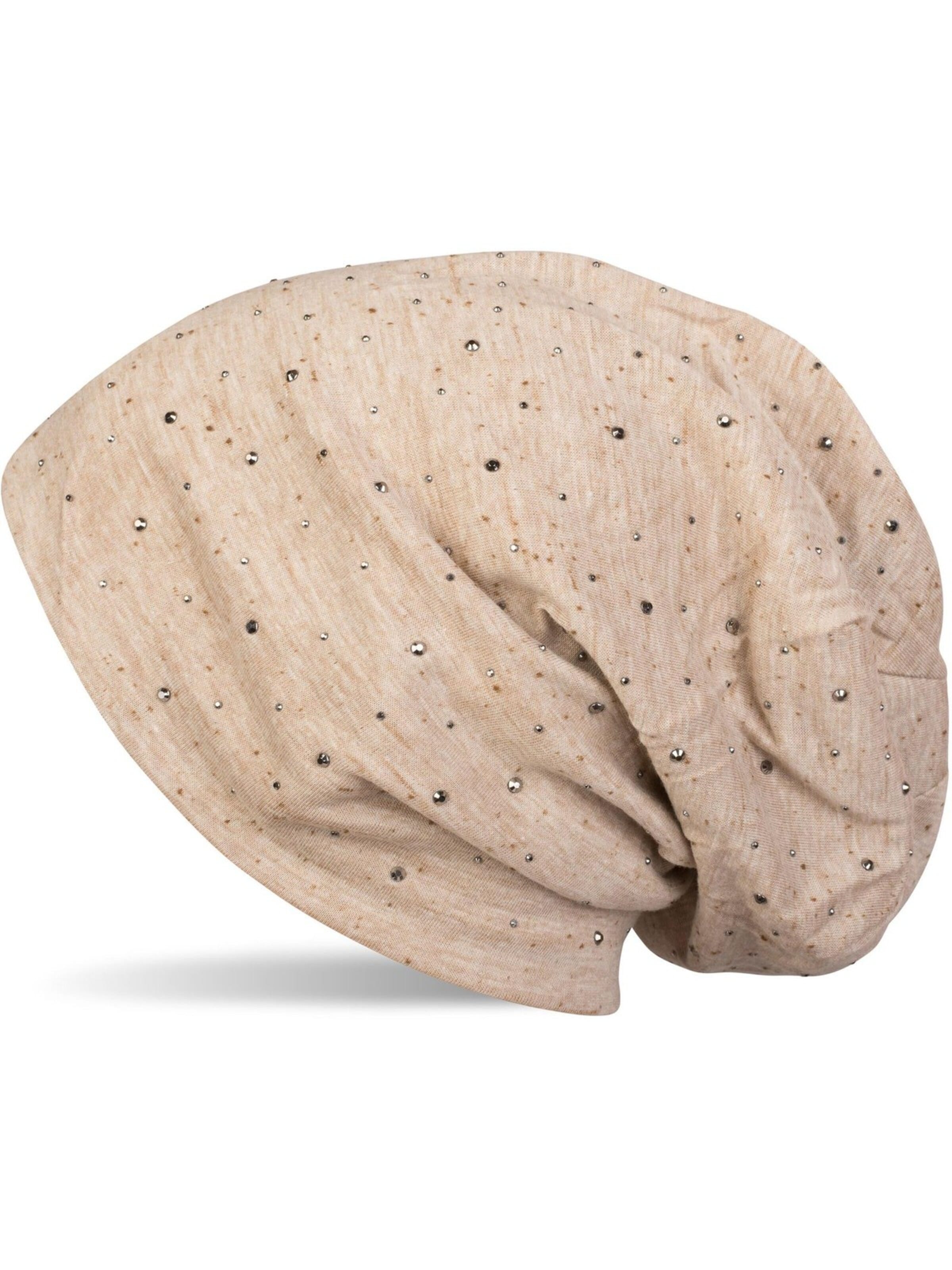 styleBREAKER Mütze 'Beanie mit Strass Nieten Applikation'‌‌‌‌‌‌‌ in 54-64 in beigemeliert, Produktansicht