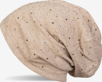 styleBREAKER Mütze 'Beanie mit Strass Nieten Applikation' in Beige: Vorderseite