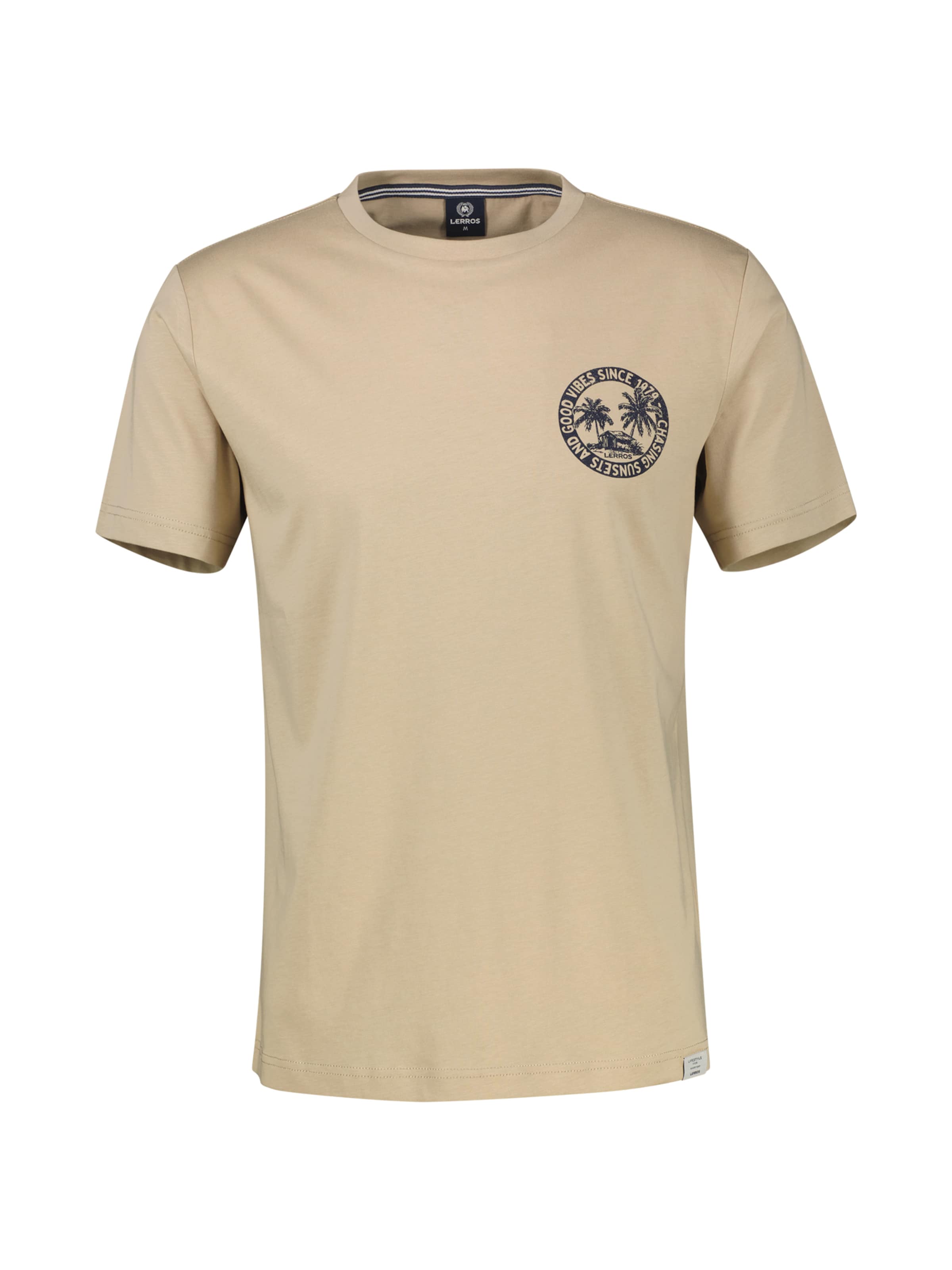 LERROS Lässiges, unifarbenes T-Shirt aus reiner Baumwolle mit Print in Beige: Vorderseite