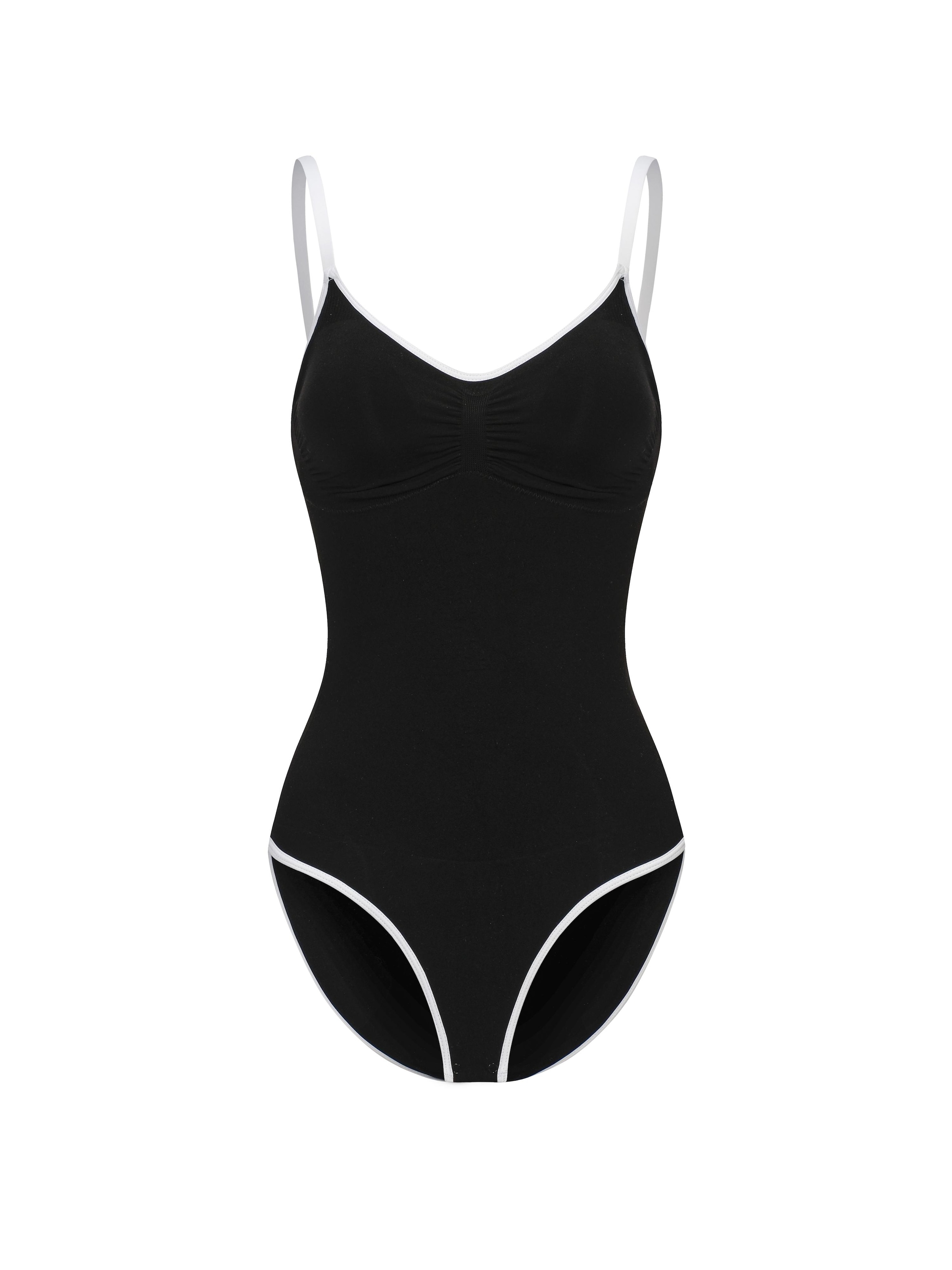 cfab (formerly creamy fabrics) - Body moldeador 'Lined Bodysuit Sculpting Shapewear mit integrierten Pads mit Slip' en negro: frente