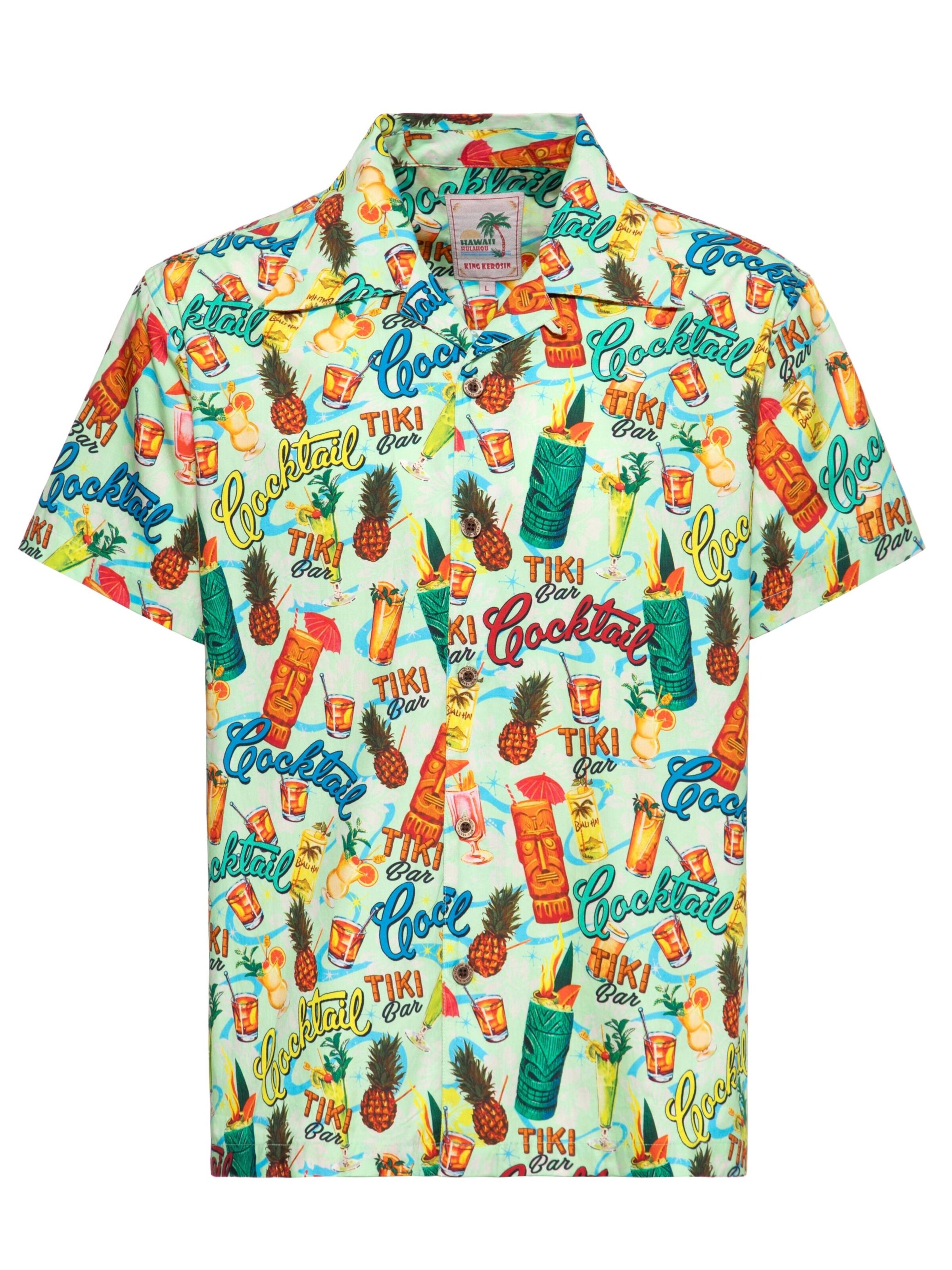King Kerosin Button Up Shirt 'Tiki Cocktails' in Light green, Item view