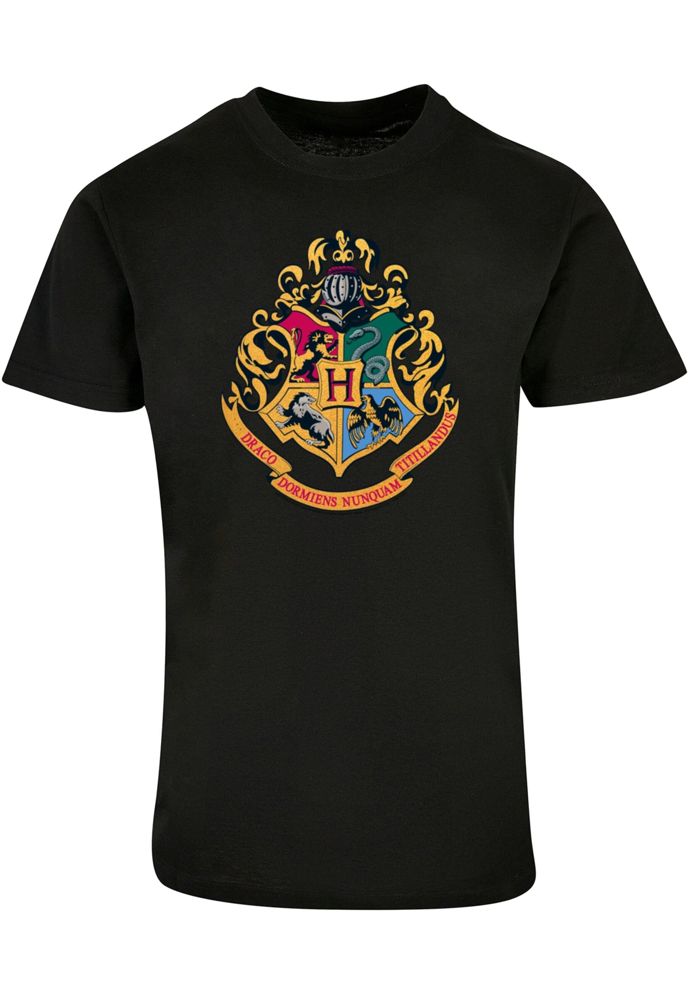 ABSOLUTE CULT Shirt 'Harry Potter - Hogwarts Crest Gold' in Black: front