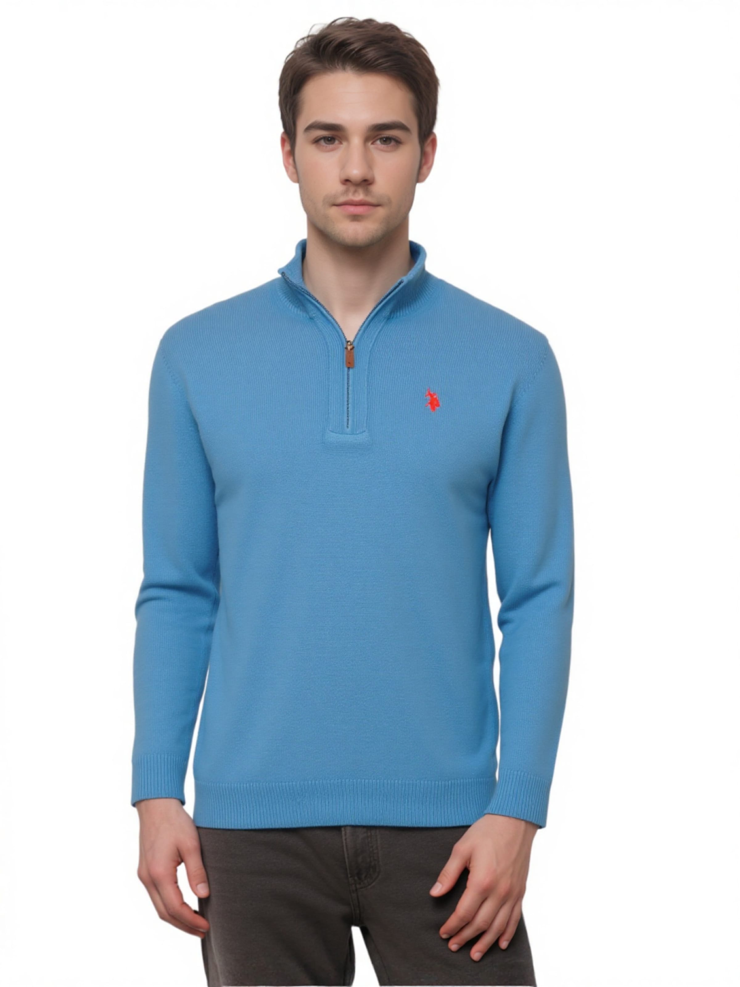 Pulover de la U.S. POLO ASSN. pe albastru: față