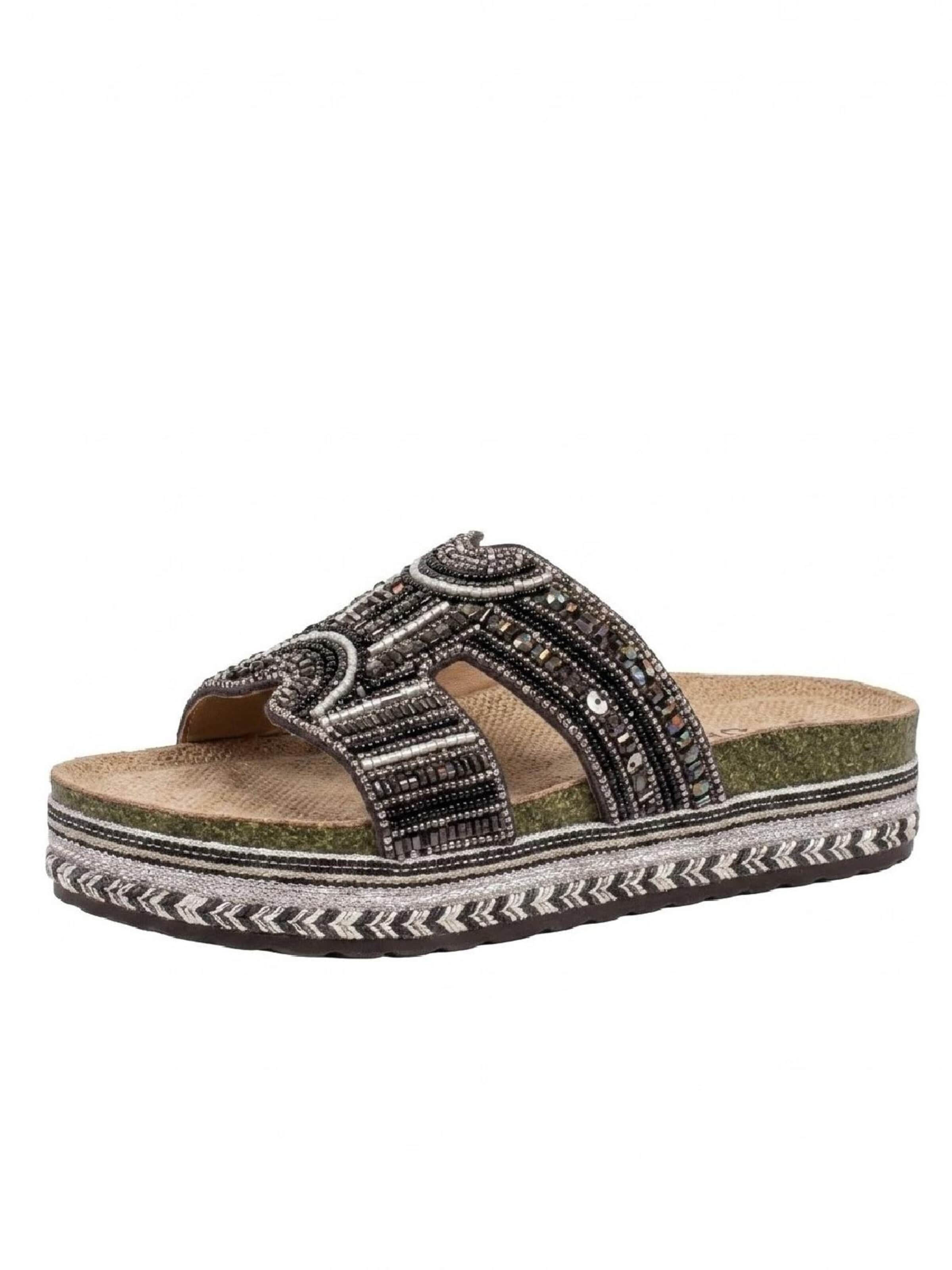 Pogolino Mules 'Damen Sandalen Plateau Glitzer Pantoletten 2033' in Black: front