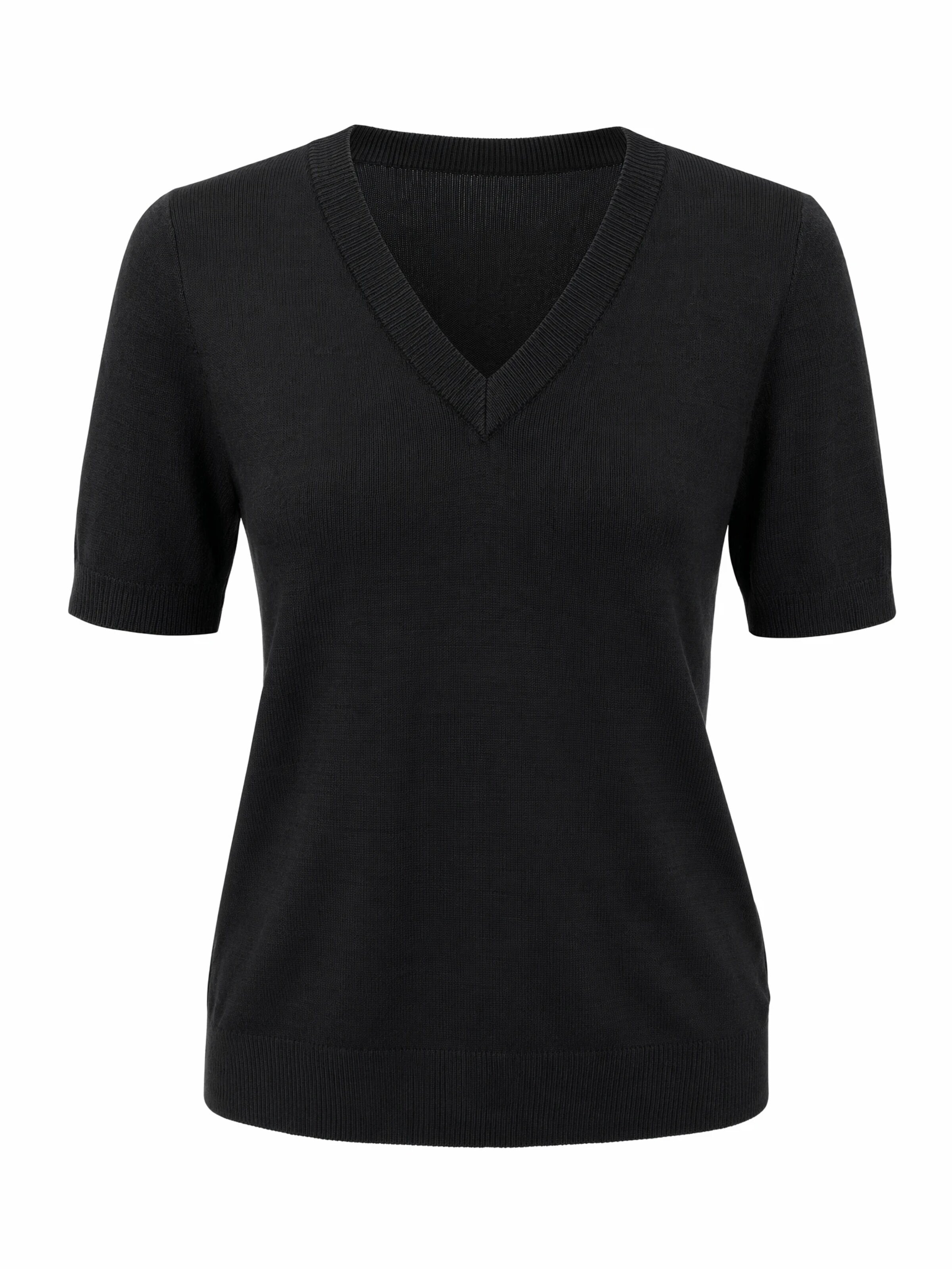 ARACH&CLOZ Sweater 'Kurzarmpullover Damen Pullover Wollmischung Kurzarm V Ausschnitt' in S in Black, Item view