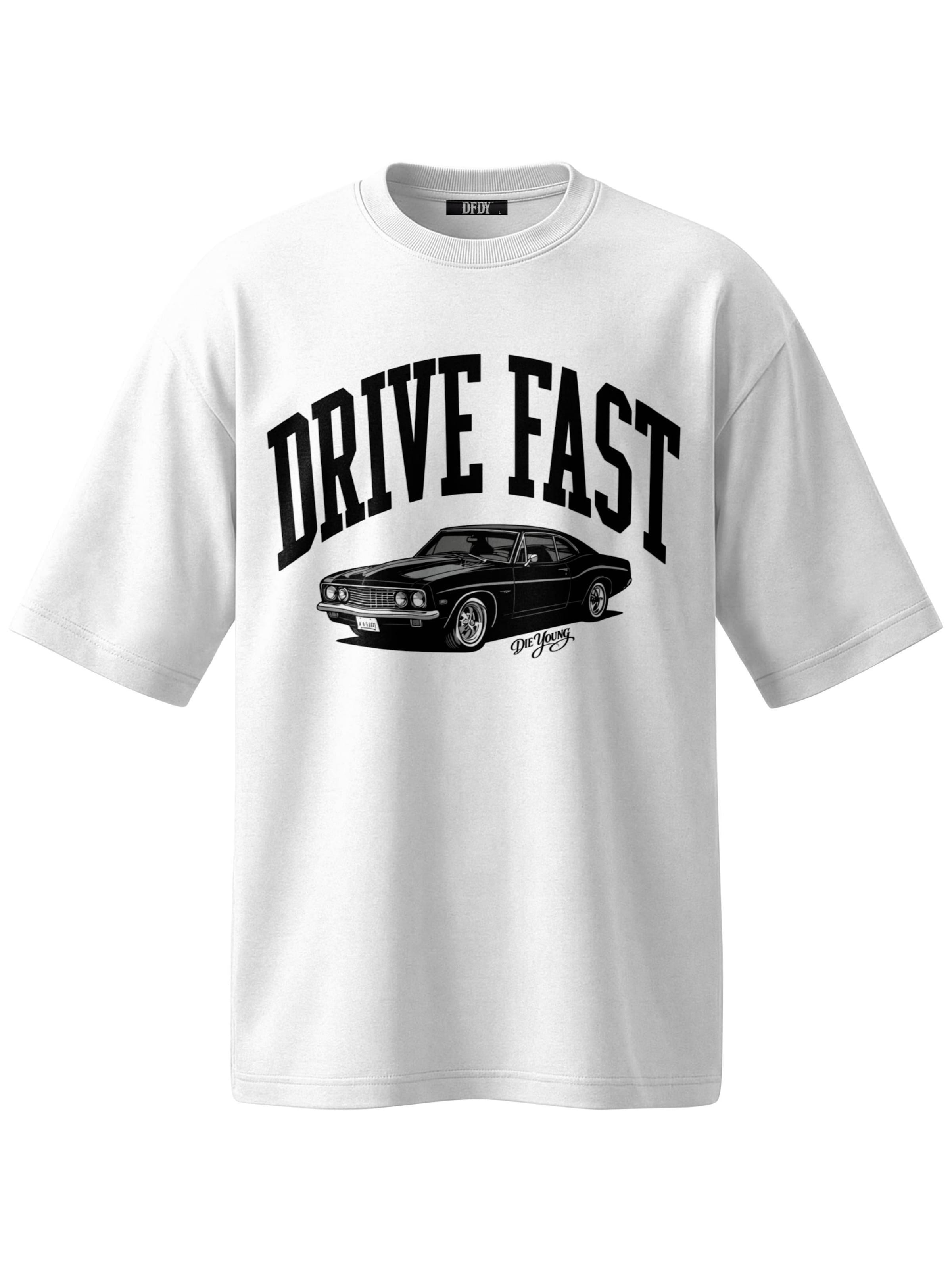 DriveFastDieYoung Shirt 'Drive Fast Car'‌‌‌‌ in Weiß: Vorderseite