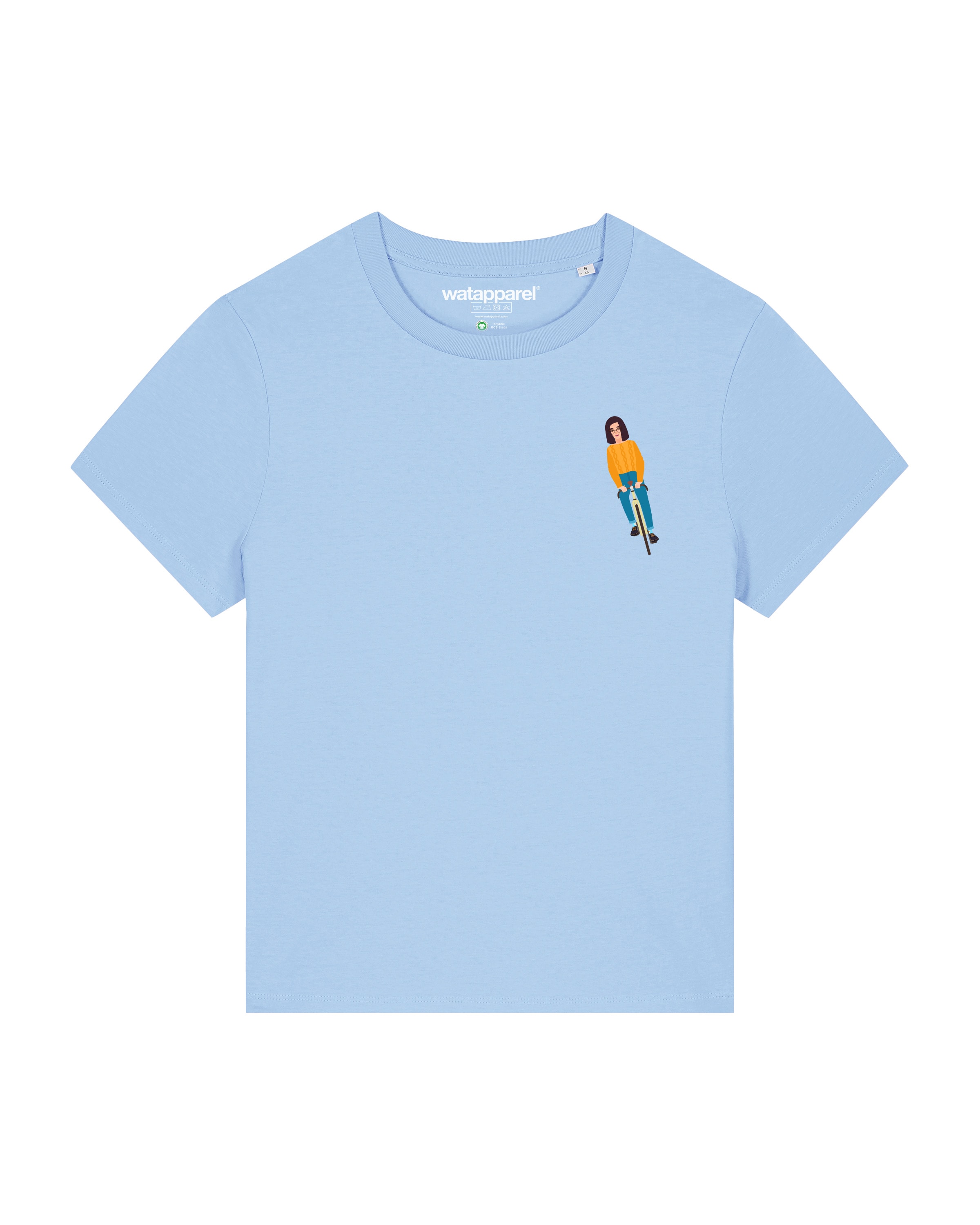 Maglietta 'Mädchen Auf Fahrrad' di Watapparel in blu: frontale