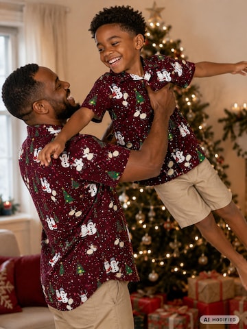 King Kameha Regular fit Button up shirt 'Christmas Buddies' in Red