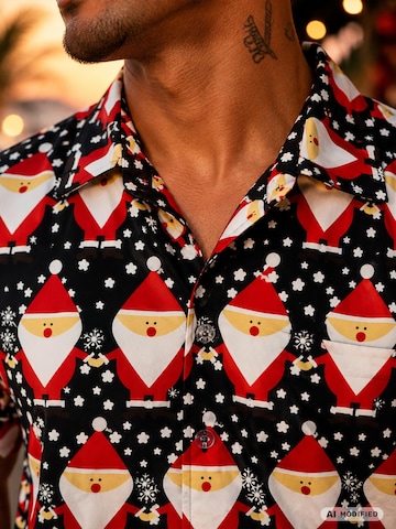 Regular fit Camicia 'Christmas Santa Allover' di King Kameha in nero