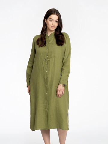 Yoek Blouse 'Linen' in Groen: voorkant