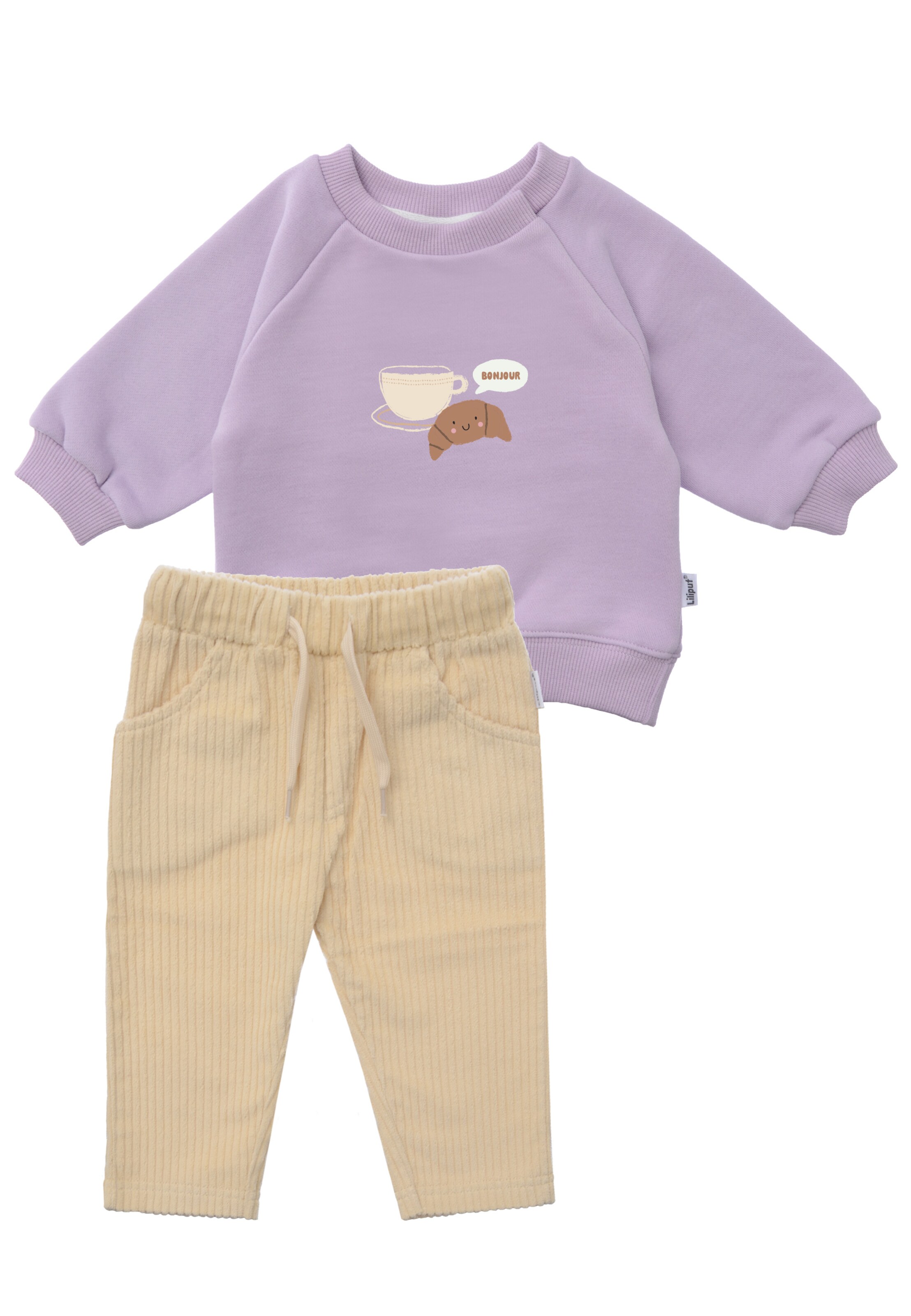 LILIPUT Langarmshirt und Hose 'Croissant Bonjour' in Lila