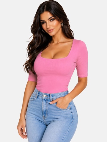 PANTHEROAR Tričko 'Caro Neck Short Sleeve Top' – pink: přední strana