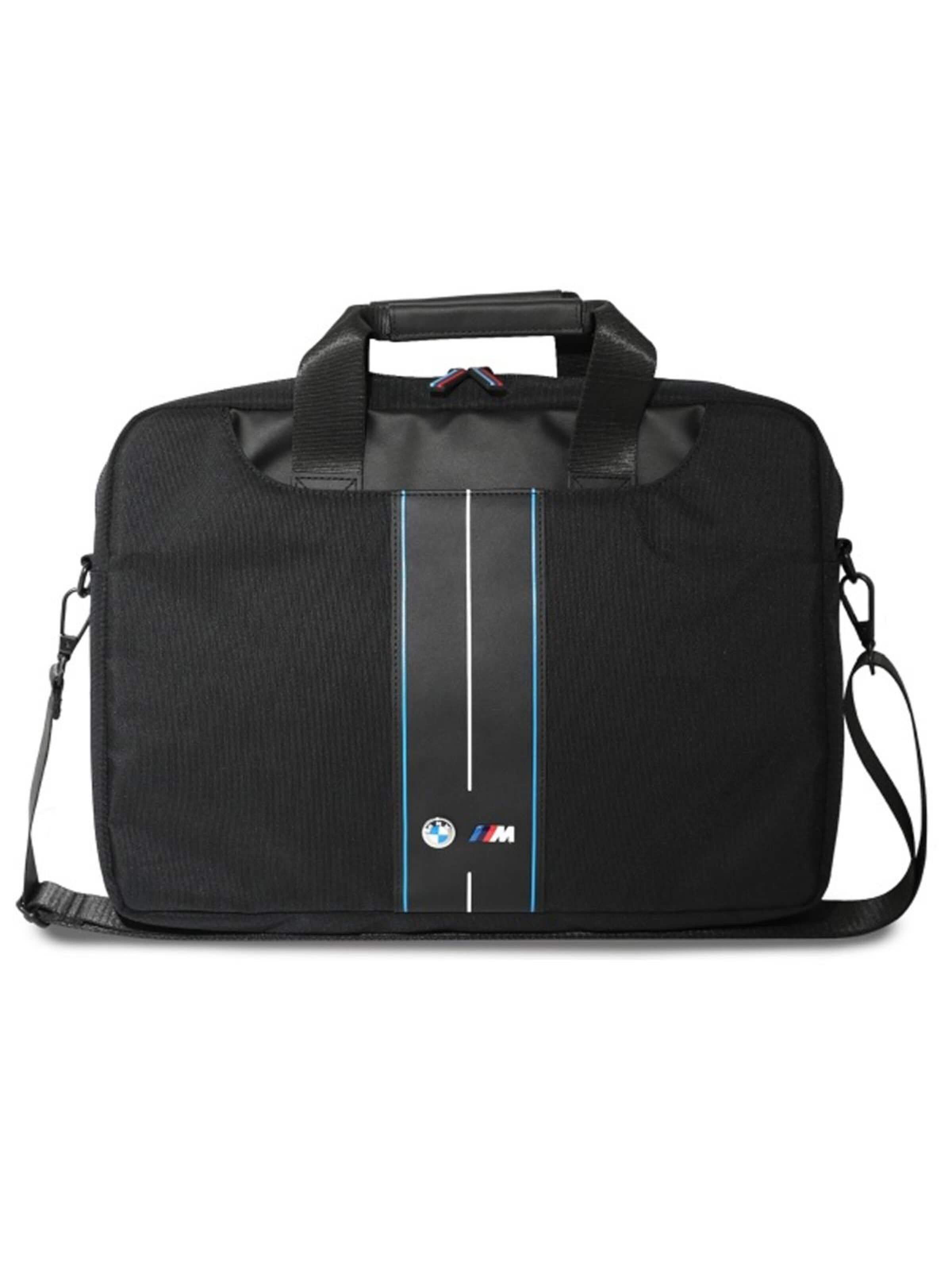 BMW Laptop Bag 'BMW Bag 16" black Nylon Blue Stripe' in Black: front