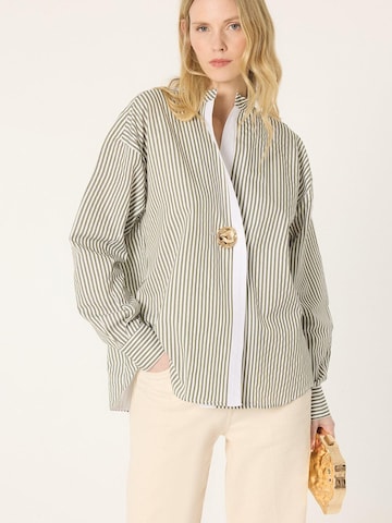 Touché Privé Tuniek 'Striped Tunic With Metal Buttons' in Groen