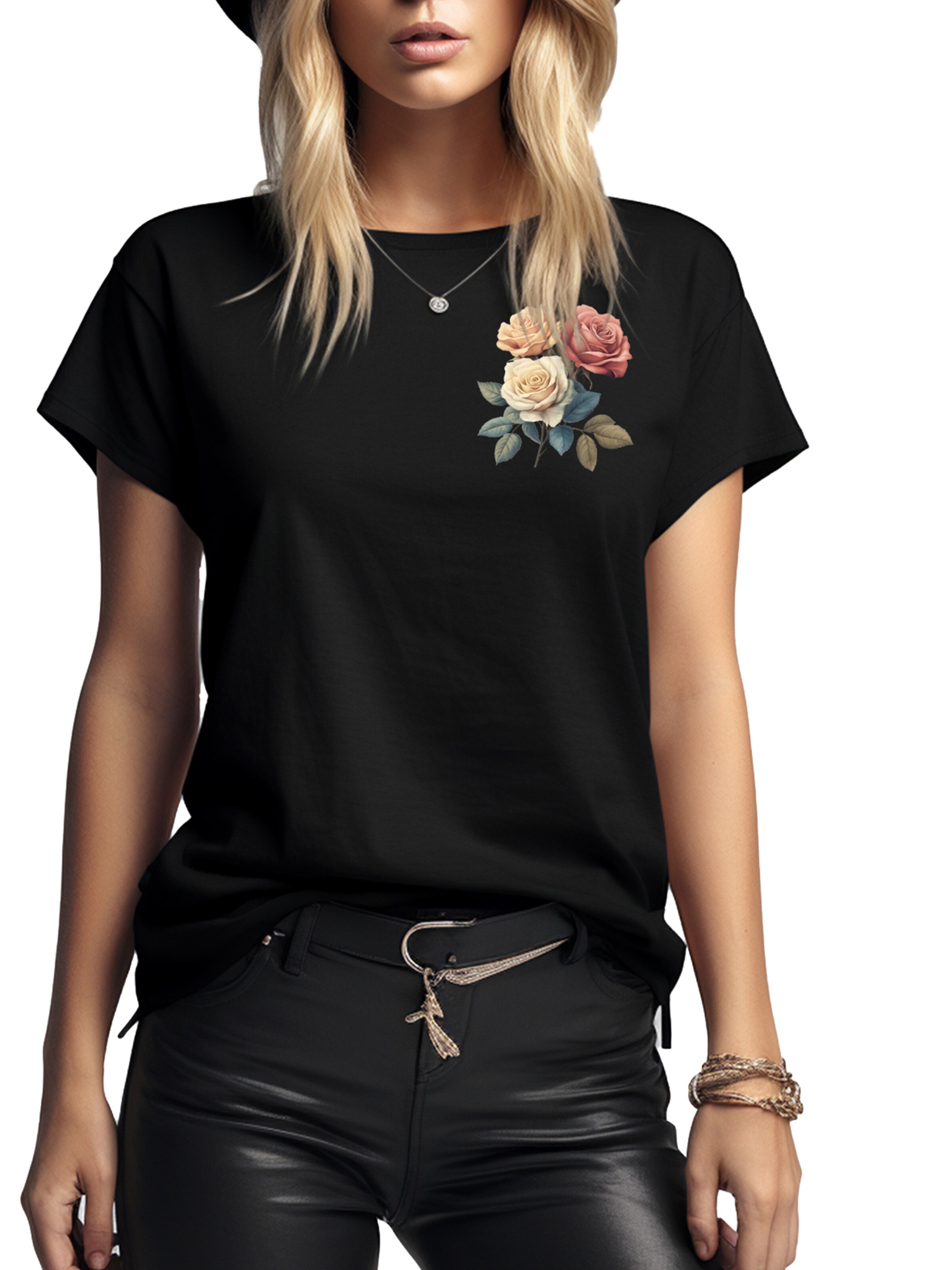 MAKAYA Shirt 'Three Roses' in Black