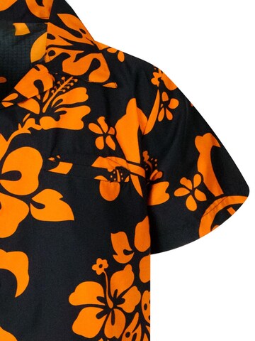 King Kameha Shirt 'Hibiscus Black Line'‌‌‌‌ in Orange