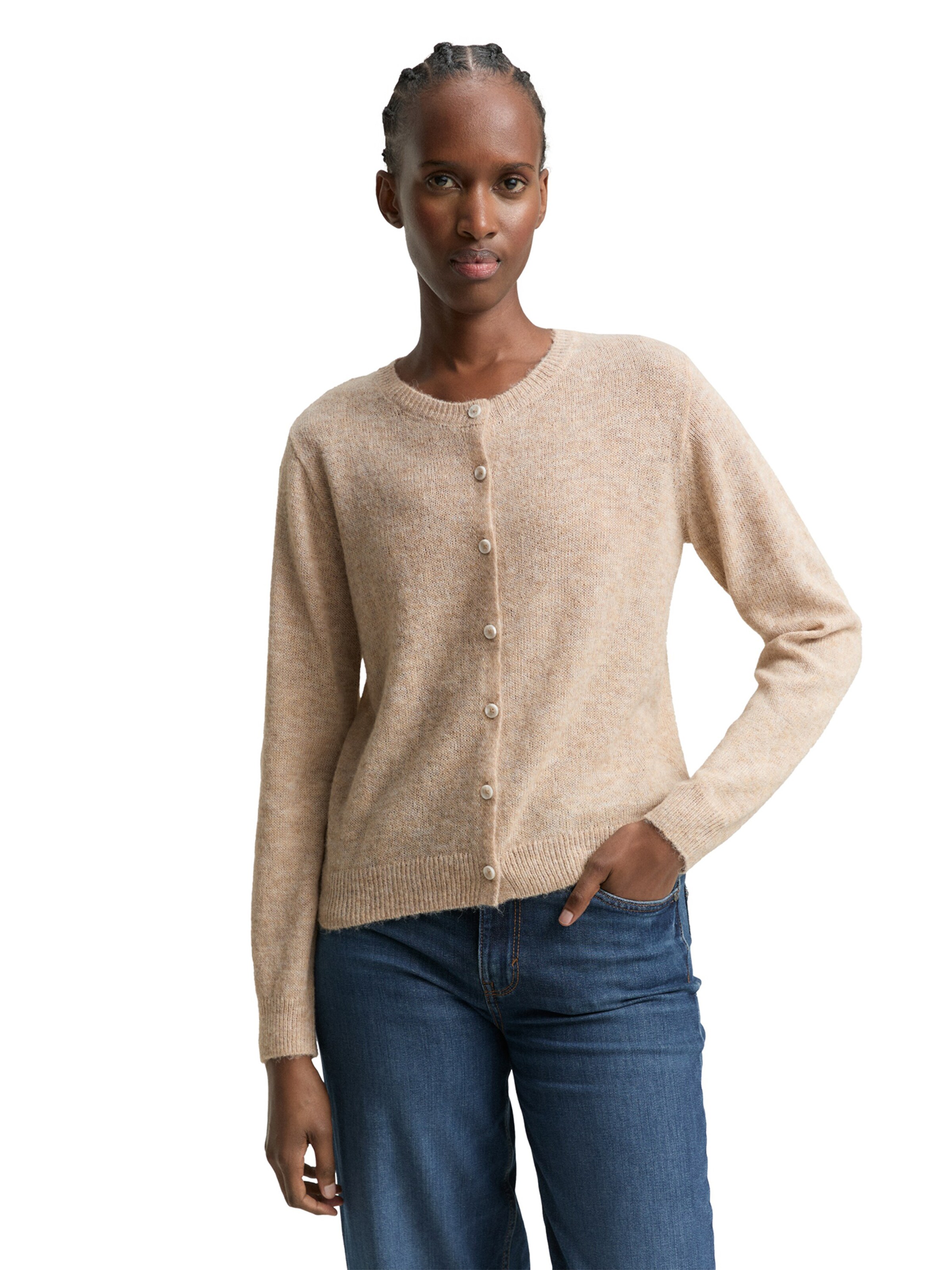 TOM TAILOR DENIM Вязаная кофта в Бежевый: спереди