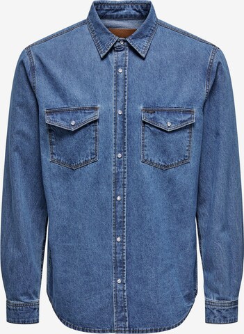 Only & Sons Button Up Shirt 'Bane' in Blue: front