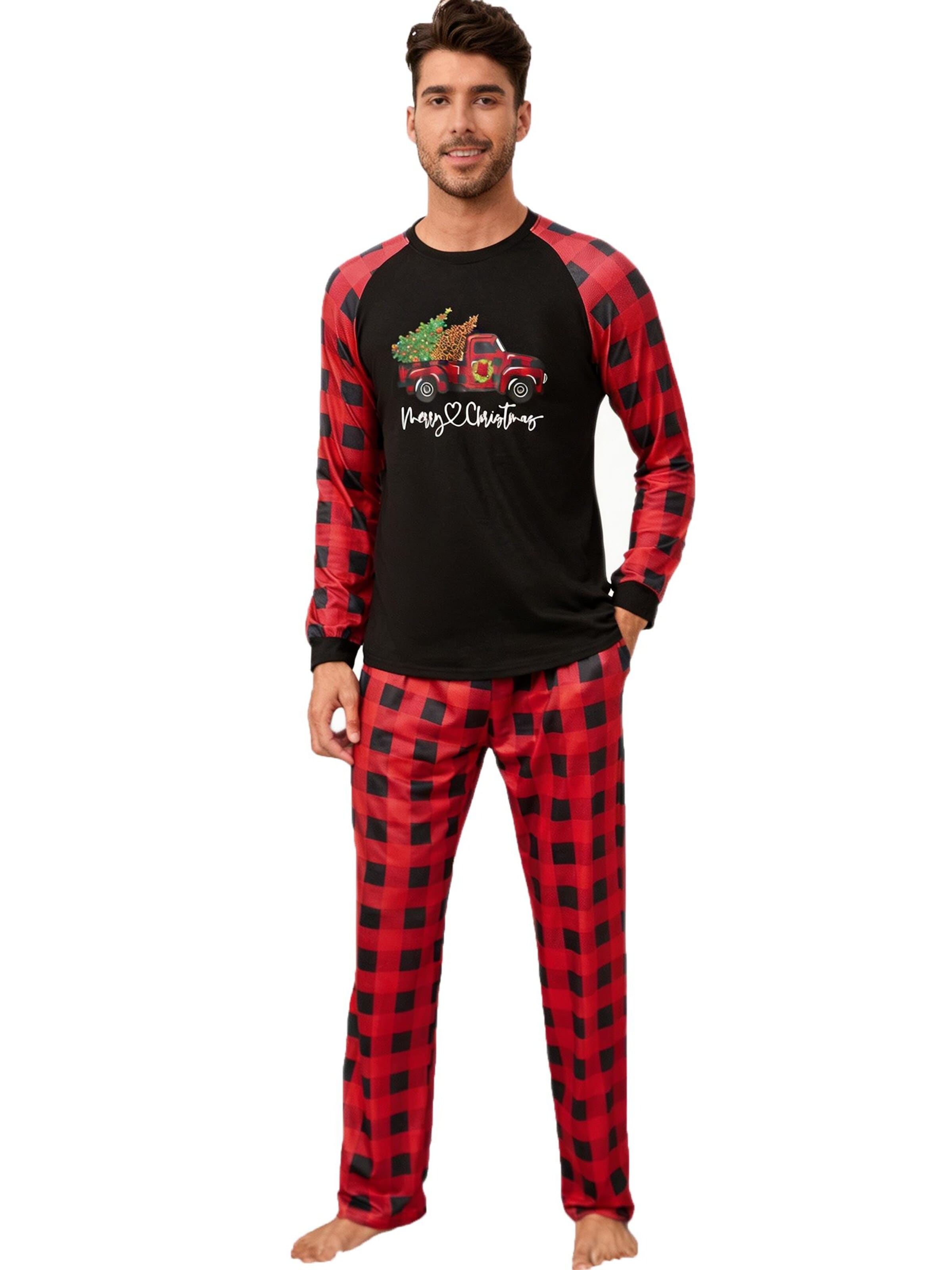 KoJooin Pyjama lang 'Herren Pyjama‑Set Zweiteilig Langarm Karo‑Muster Weihnachten Homewear Schlafanzug'‌ in S in rot, Produktansicht