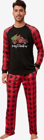 KoJooin Pajamas long 'Herren Pyjama‑Set Zweiteilig Langarm Karo‑Muster Weihnachten Homewear Schlafanzug' in Red: front