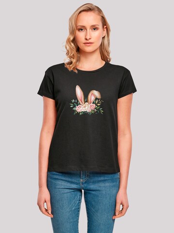 F4NT4STIC Shirt 'Blumen Osterhasen Ohren Dekor' in Black: front