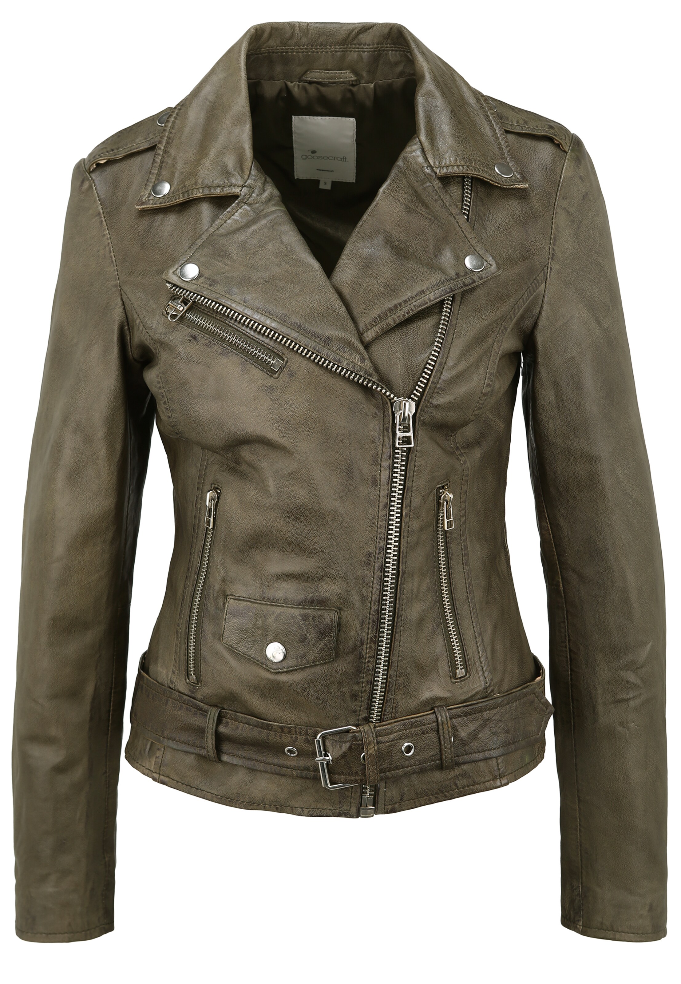 Frauen Große Größen Goosecraft Lederjacke GC Pearl biker in Grün - XM46474 Frauen Große Größen Goosecraft Lederjacke GC Pearl biker in Grün - XM46474