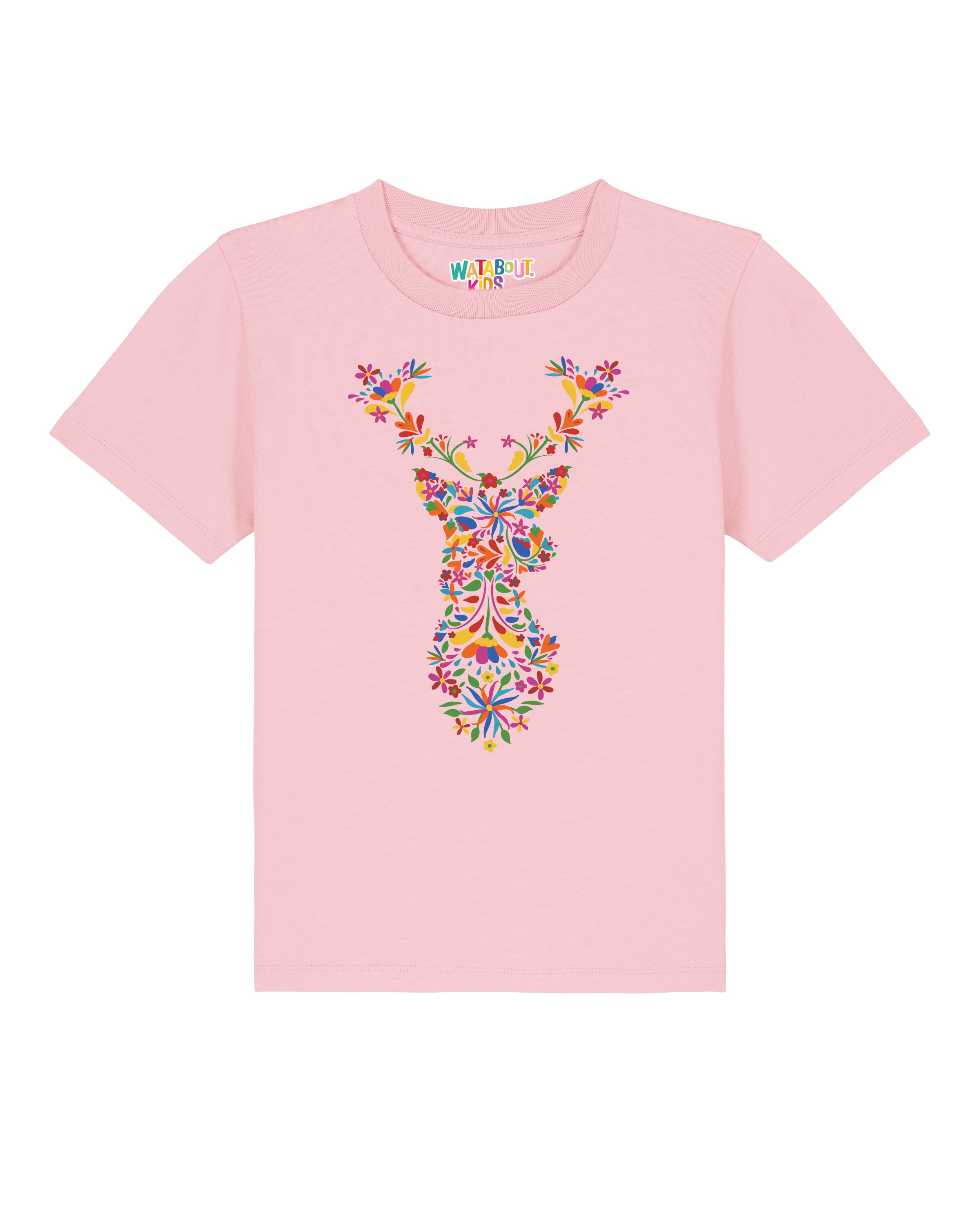 watabout.kids Shirt 'Floral Deer' in Roze: voorkant