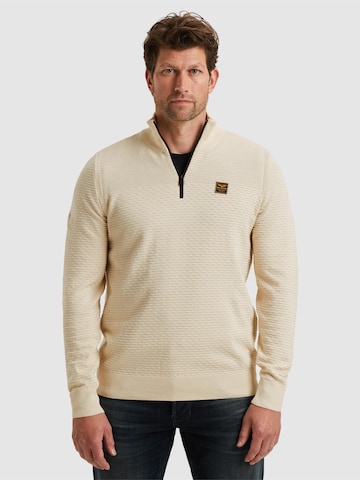 PME Legend Trui 'Pullover with half zipper' in Beige: voorkant