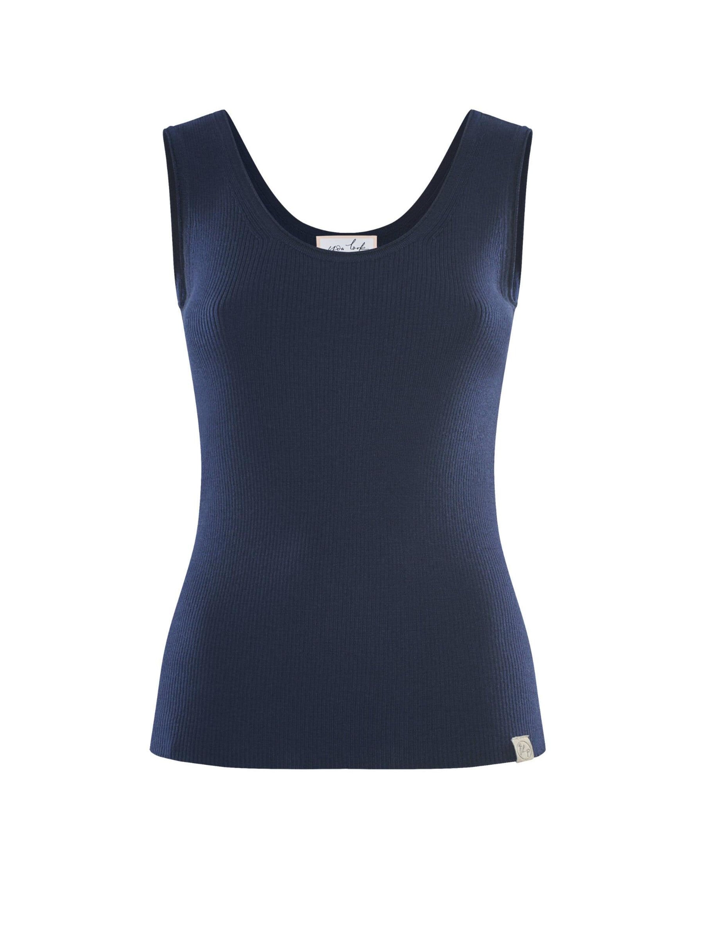 YOU LOOK PERFECT Gebreide top 'TOP BLOSSOM - Geripptes Merino Top mit Rundhals' in Blauw: voorkant