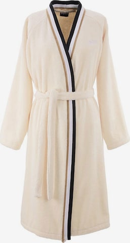 BOSS Short Bathrobe 'Iconic Stripe' in Beige: front