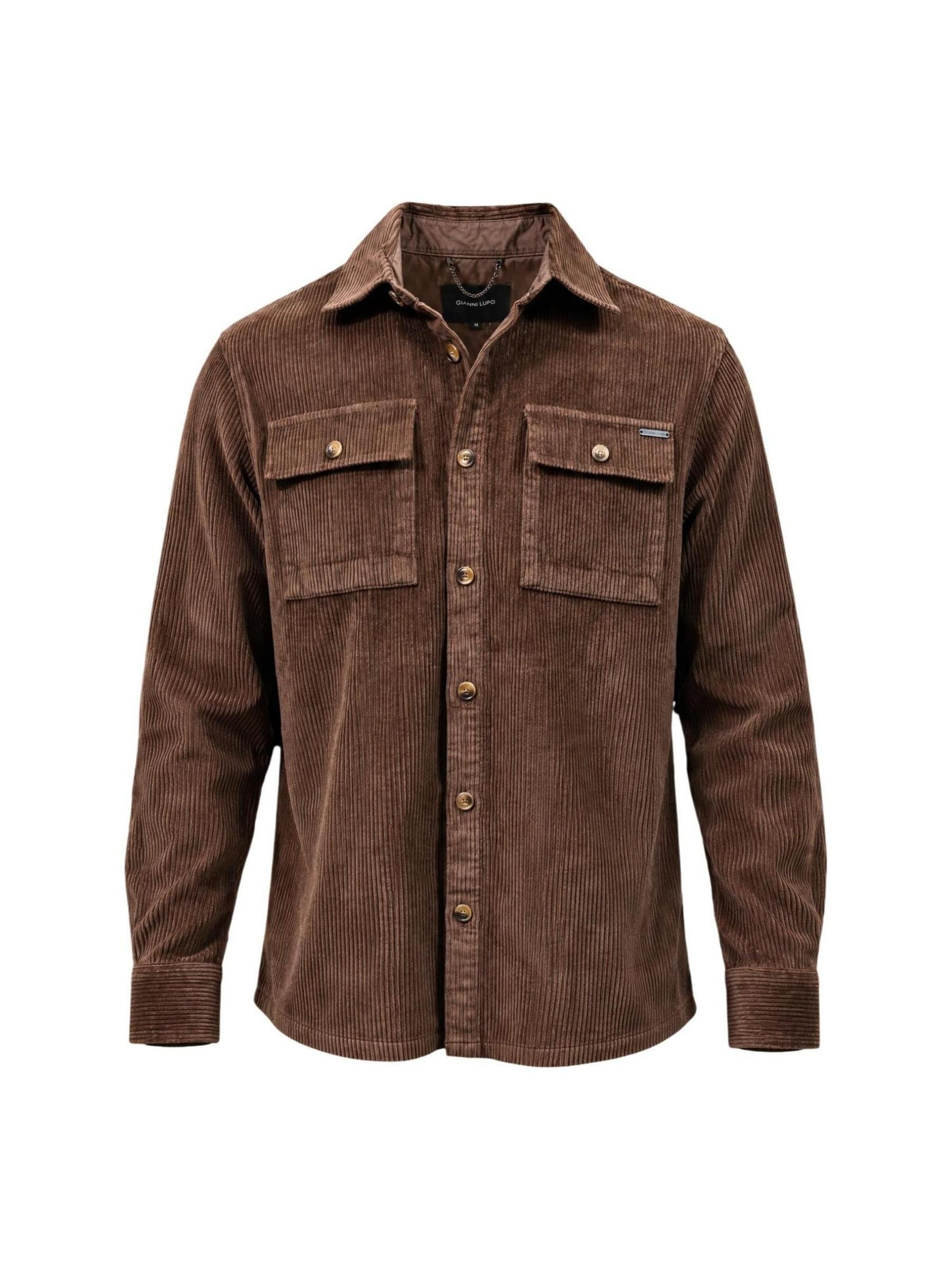 Gianni Lupo Regular fit Skjorta 'OVERSHIRT GL7844S' i brun: framsida