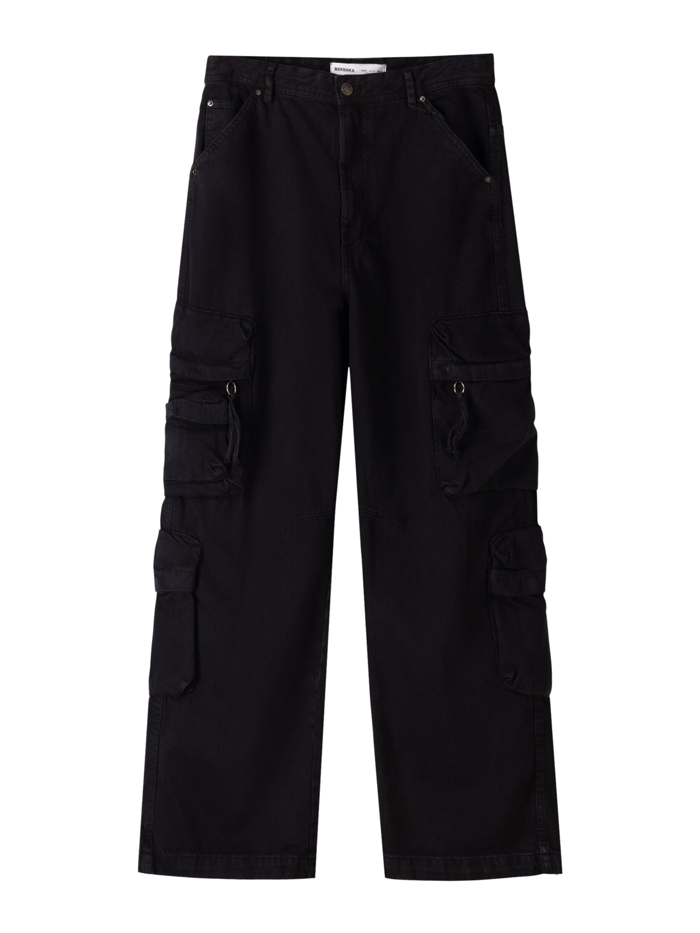 Bershka Широка кройка Карго панталон в черно: отпред