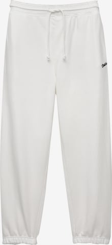 Pull&Bear Loosefit Housut 'STWD' värissä valkoinen: etupuoli