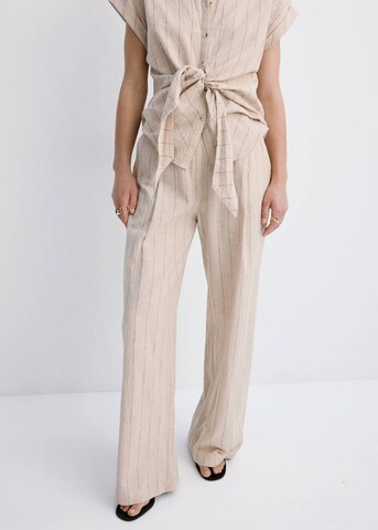 MANGO Wide leg Pleat-Front Pants 'Zede' in Brown: front